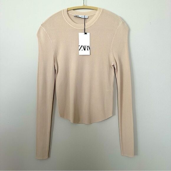 ⭕️ ZARA Top Long Sleeves Nude Small NEW - Picture 1 of 5